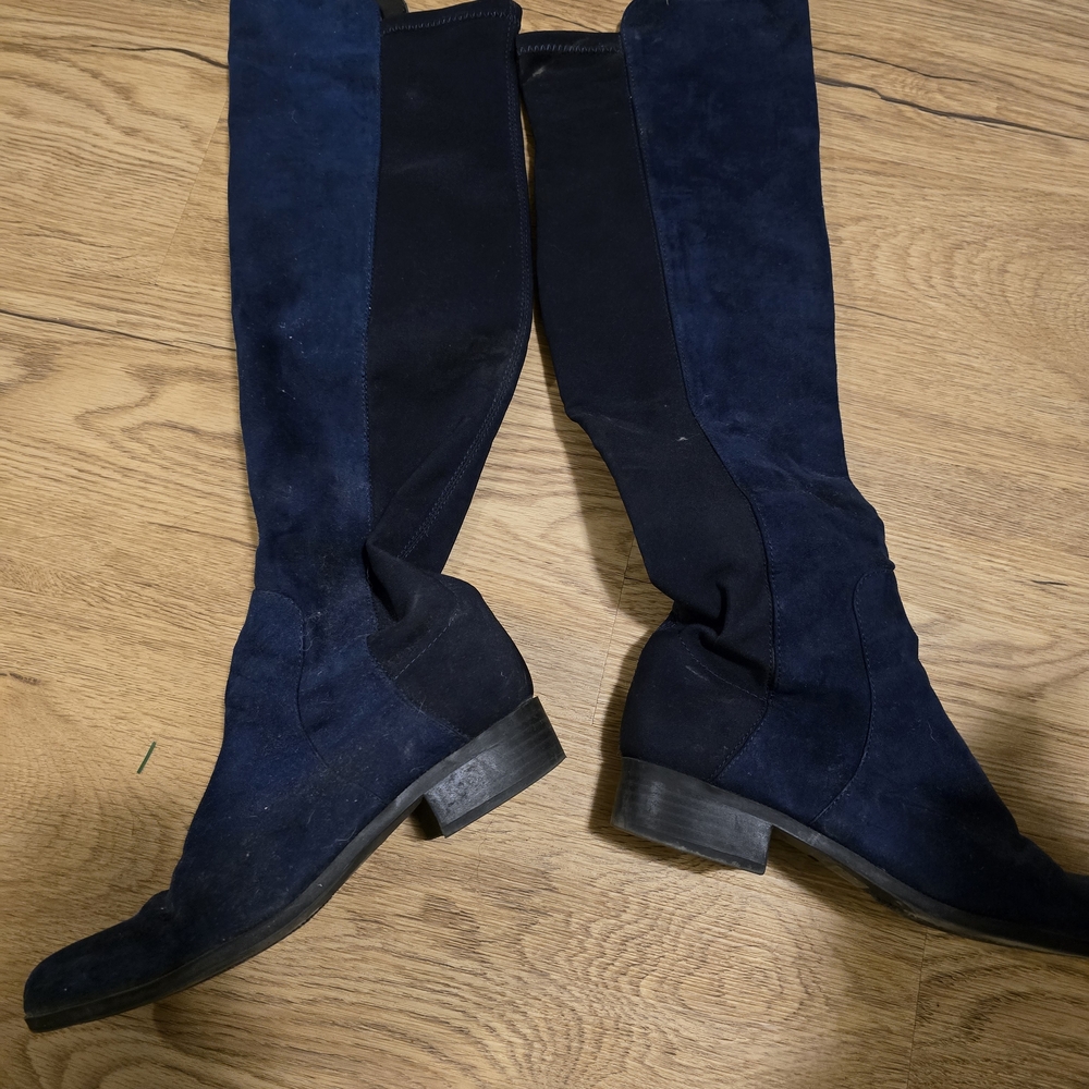 Navy Blue Knee-High Boots